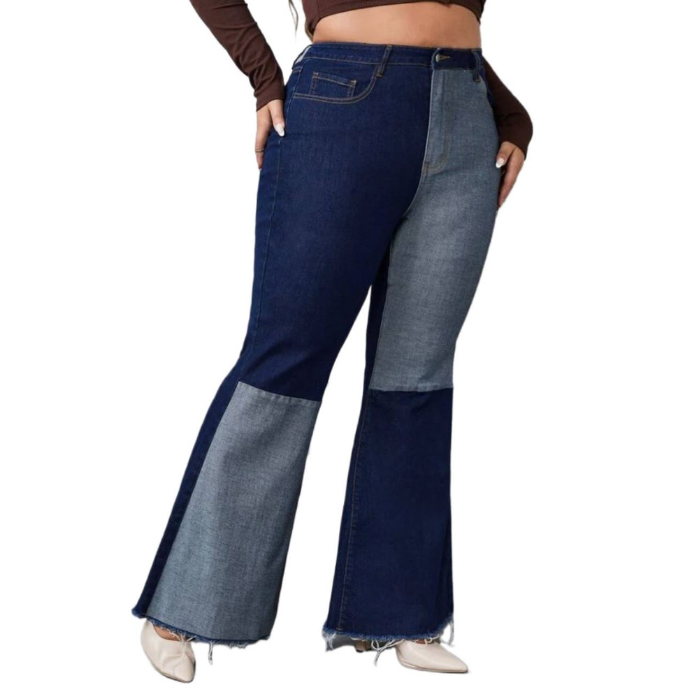 NWOT SHEIN Colorblock Dark Wash Raw Cut Flare Leg Jeans Plus Size: 3XL (18)